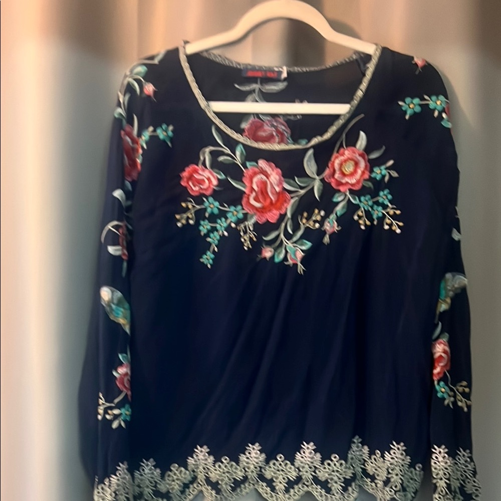 Floral Embroidered Black Top